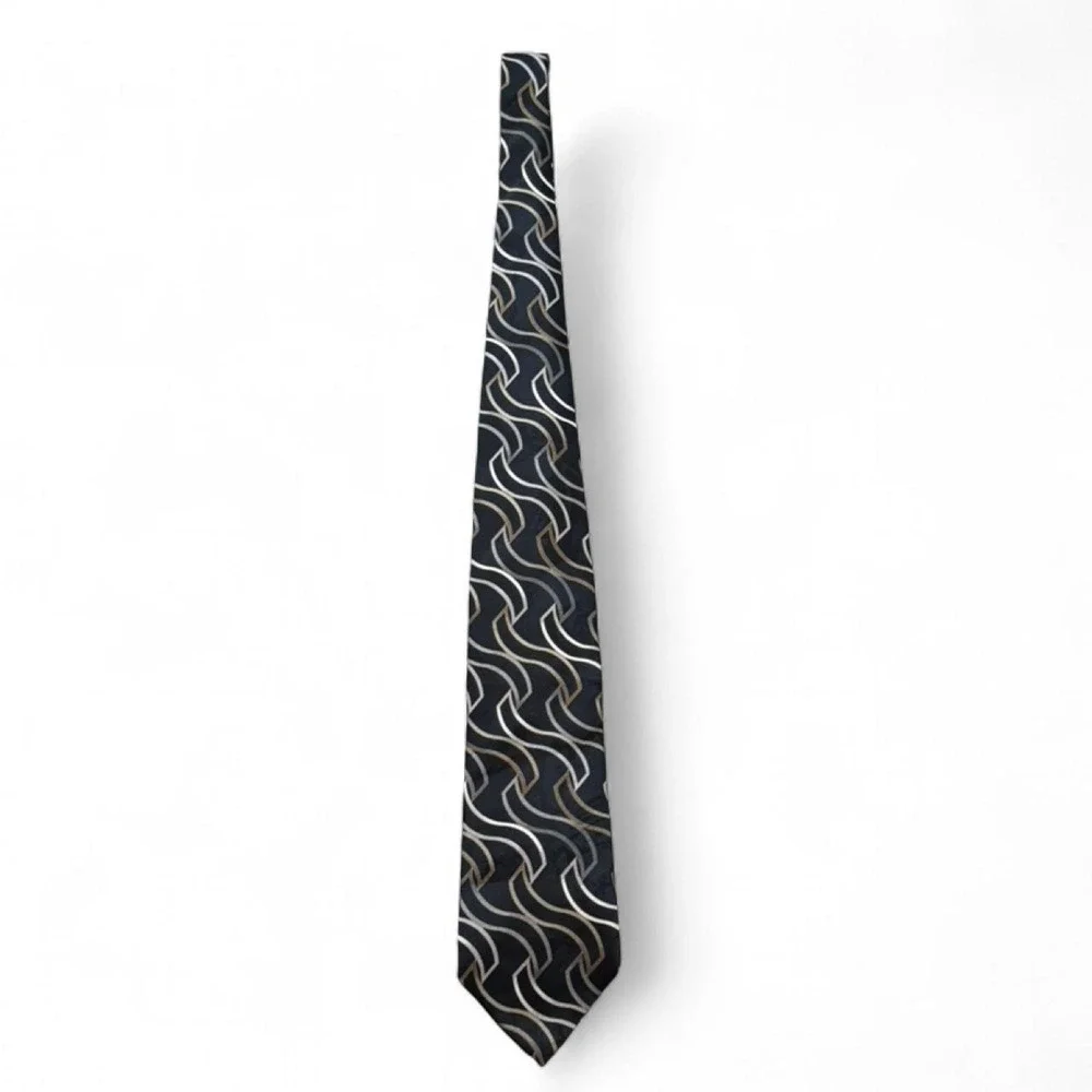 Vintage 90s‎ Essex Row Black/Gold/Silver Wavy Abstract Tie